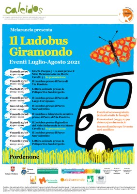 La cooperativa Melarancia e il suo Ludobus viaggiano tra i quartieri di Pordenone per proporre momenti di gioco e divertimento per bambini, bambine e famiglie; nell'ambito del progetto Caleidos #estateapordenone