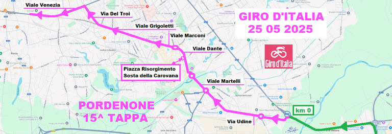 Mappa tragitto Giro d'Italia - Pordenone